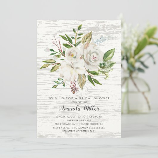 Rustic White Floral Bridal Shower Kaart (Staand voorkant)