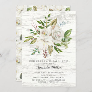 Rustic White Floral Bridal Shower Kaart