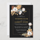 Rustic White Floral Gold Autumn Leaves Wedding Kaart (Voorkant)