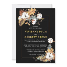 Rustic White Floral Gold Autumn Leaves Wedding