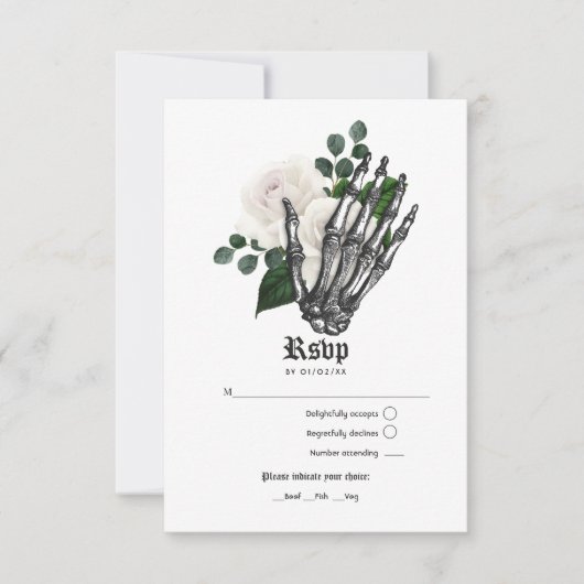 Rustic White Floral gothic Wedding RSVP Kaartje (Voorkant)