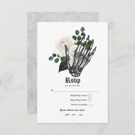 Rustic White Floral gothic Wedding RSVP Kaartje (Voorkant / Achterkant)