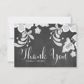 Rustic White Floral Lace op Faux Chalkboard Bedankkaart (Voorkant)