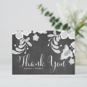 Rustic White Floral Lace op Faux Chalkboard Bedankkaart (Staand voorkant)
