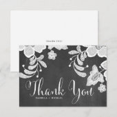 Rustic White Floral Lace op Faux Chalkboard Bedankkaart (Voorkant / Achterkant)
