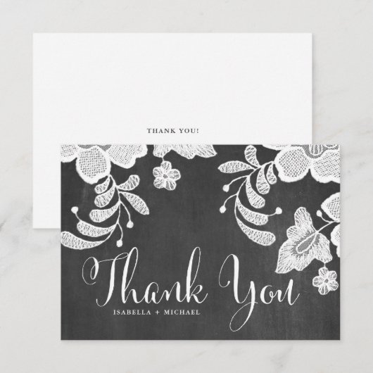 Rustic White Floral Lace op Faux Chalkboard Bedankkaart (Voorkant / Achterkant)