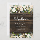 Rustic White Floral String Lights Girl Baby shower Kaart (Voorkant)