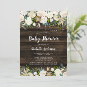Rustic White Floral String Lights Girl Baby shower Kaart (Staand voorkant)