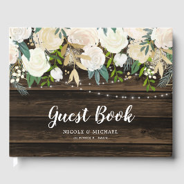 Rustic White Floral String Lights Wedding Gastenboek