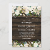 Rustic White Floral String Lights Wedding Kaart (Voorkant)