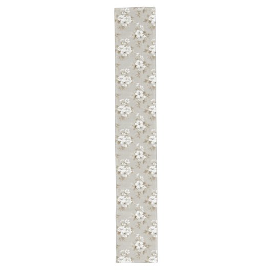 Rustic White Floral Tropical Table Runner Lange Tafelloper (Voorkant)