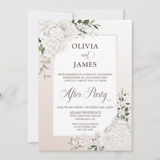 Rustic White Floral Wedding After Party Kaart (Voorkant)