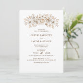 Rustic White Floral Wedding Kaart (Staand voorkant)