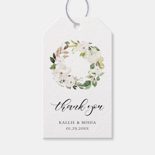 Rustic White Floral Wreath Dank je Labels Cadeaulabel (Voorkant)