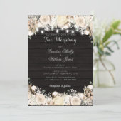 Rustic White Flowers and Wood Wedding Invitation Kaart (Staand voorkant)