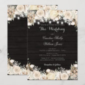 Rustic White Flowers and Wood Wedding Invitation Kaart (Voorkant / Achterkant)