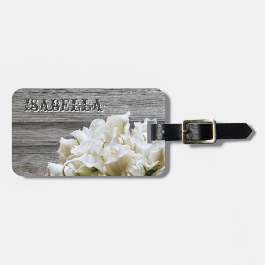 Rustic White Flowers Personalized Bagagelabel (Voorkant horizontaal)