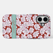 Rustic White Flowers Sketch Red Teal Custom Name Case-Mate iPhone Case (Achterkant (horizontaal))