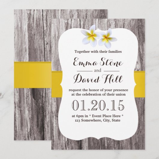 Rustic White Frangipani Flower Beach Wedding Kaart (Voorkant / Achterkant)