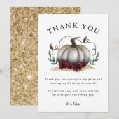 Rustic White Gold Pumpkin Birthday Party Bedankkaart (Voorkant / Achterkant)