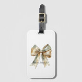 Rustic White Green Gold Bow Personalized Bagagelabel (Voorkant (verticaal))