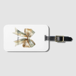 Rustic White Green Gold Bow Personalized Bagagelabel