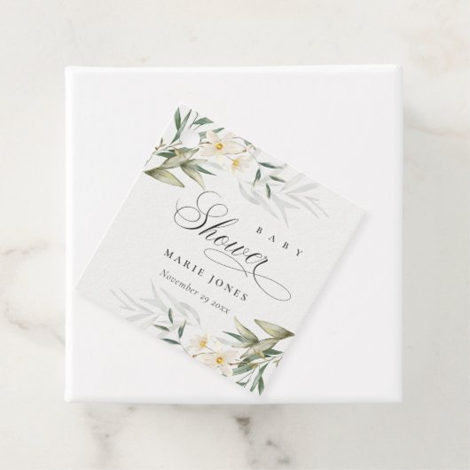 Rustic White Greenery Floral Bunch Baby shower Bedankjes Labels (In situ)