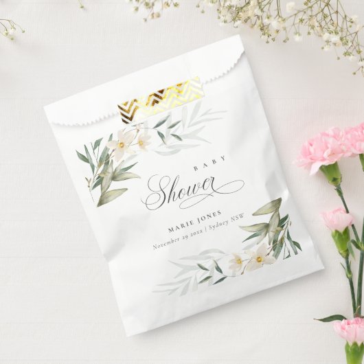 Rustic White Greenery Floral Bunch Baby shower Bedankzakje (Gezegeld)