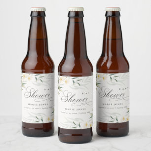 Rustic White Greenery Floral Bunch Baby shower Bier Etiket
