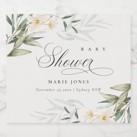Rustic White Greenery Floral Bunch Baby shower Bier Etiket (Enkel label)
