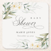 Rustic White Greenery Floral Bunch Baby shower Kartonnen Onderzetters (Voorkant)