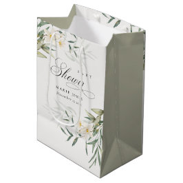 Rustic White Greenery Floral Bunch Baby shower Medium Cadeauzakje