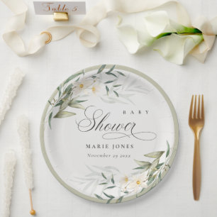 Rustic White Greenery Floral Bunch Baby shower Papieren Bordje