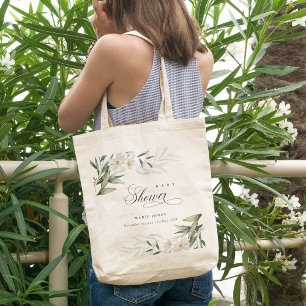 Rustic White Greenery Floral Bunch Baby shower Tote Bag