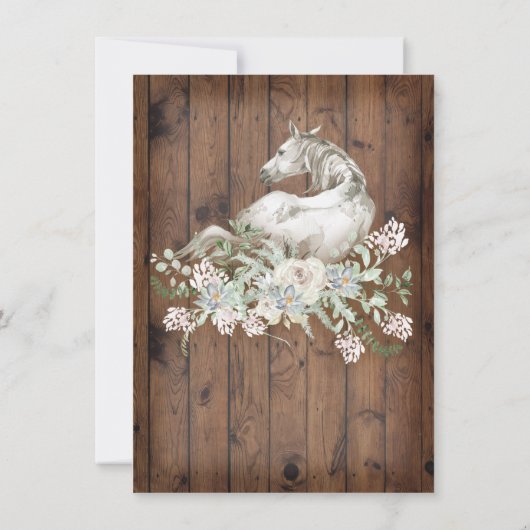 Rustic White Horse Birthday Party Invitation Kaart (Achterkant)