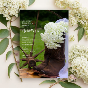 Rustic White Hydrangeas Cowboy Boots Vrijgezellenf Kaart