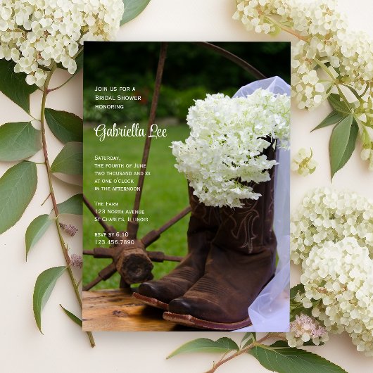 Rustic White Hydrangeas Cowboy Boots Vrijgezellenf Kaart