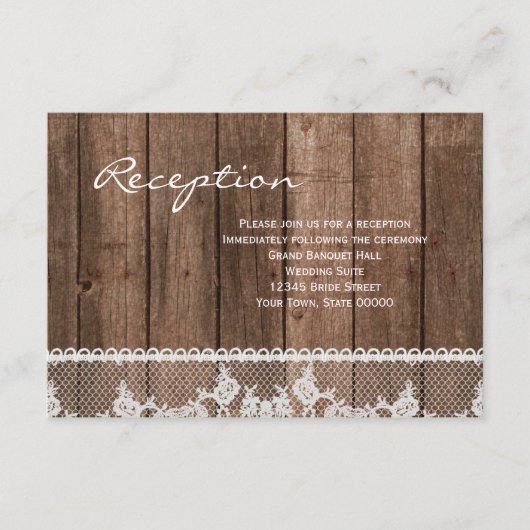 Rustic White Kanten en Houten Ontvangst Info Kaart (Voorkant)
