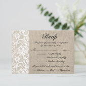 Rustic White Lace Burlap look RSVP-kaart met maalt RSVP Kaartje (Staand voorkant)