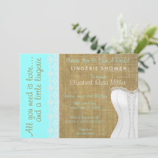 Rustic White Lace Corset Lingerie Vrijgezellenfees Kaart (Staand voorkant)