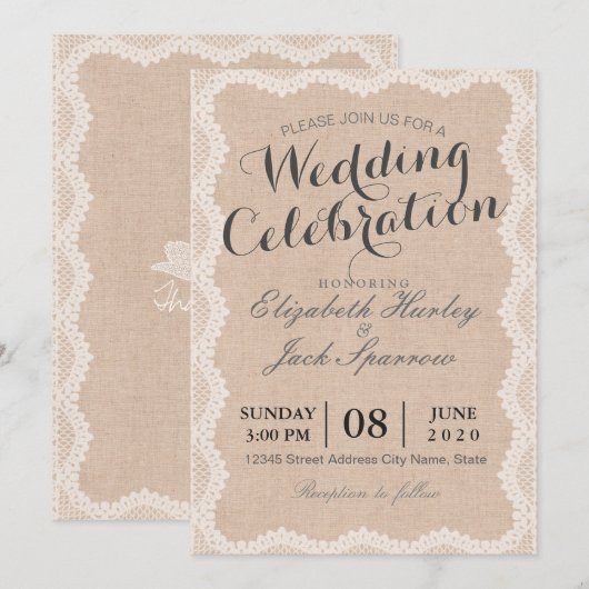 Rustic White Lace en Linen Wedding Vrijgezellenfee Kaart (Voorkant / Achterkant)