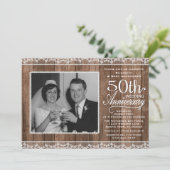 Rustic White Lace & Wood 50th Wedding Jubileum Kaart (Staand voorkant)
