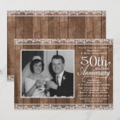 Rustic White Lace & Wood 50th Wedding Jubileum Kaart (Voorkant / Achterkant)