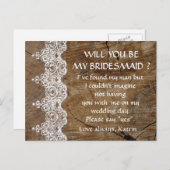 Rustic White Lace word m'n Bridesmaid Post Uitnodiging Briefkaart (Voorkant / Achterkant)