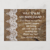 Rustic White Lace word m'n Bridesmaid Post Uitnodiging Briefkaart (Voorkant)