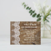 Rustic White Lace word m'n Bridesmaid Post Uitnodiging Briefkaart (Staand voorkant)