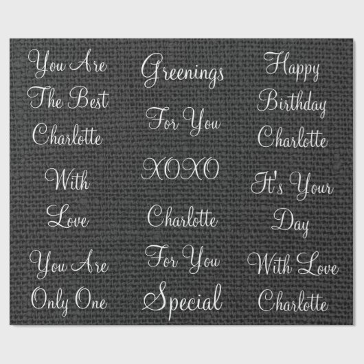 Rustic White Linen Black Graphite gepersonaliseerd Cadeaupapier (Vlak)