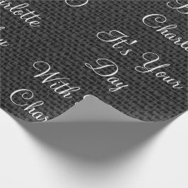 Rustic White Linen Black Graphite gepersonaliseerd Cadeaupapier