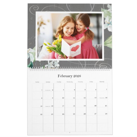 Rustic White Magnolia Floral Custom 2023 Photo Kalender (Feb 2026)