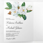 Rustic White Magnolia Floral Photo Collage Wedding Drieluik Uitnodiging (Binnenzijde eerst)
